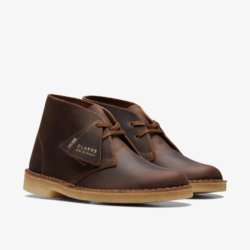 Clarks Desert Brown Leather Ankle Boots, woman 10/mens 8.5